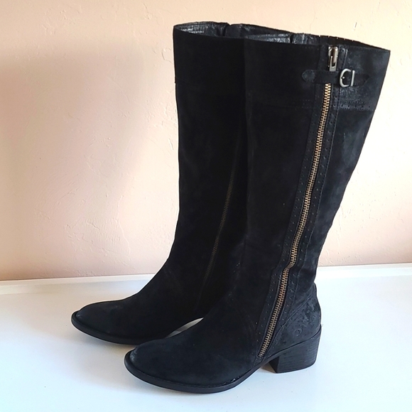 NWOT Born Crown Poly Equestrian Black Suede Wide Calf Riding Boots 9.5M Women - Picture 3 of 13